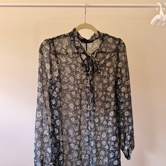 ZARA Basic Navy & White Floral Chiffon Midi Dress - Picture 4 of 9